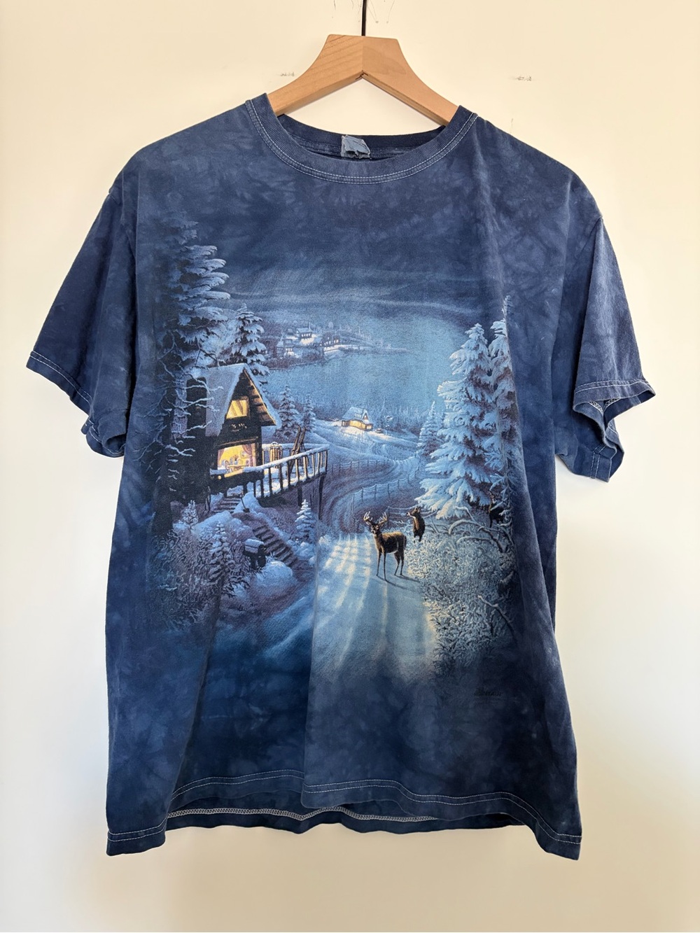 Men's Blue Winter Scene Deer Graphic Tee
